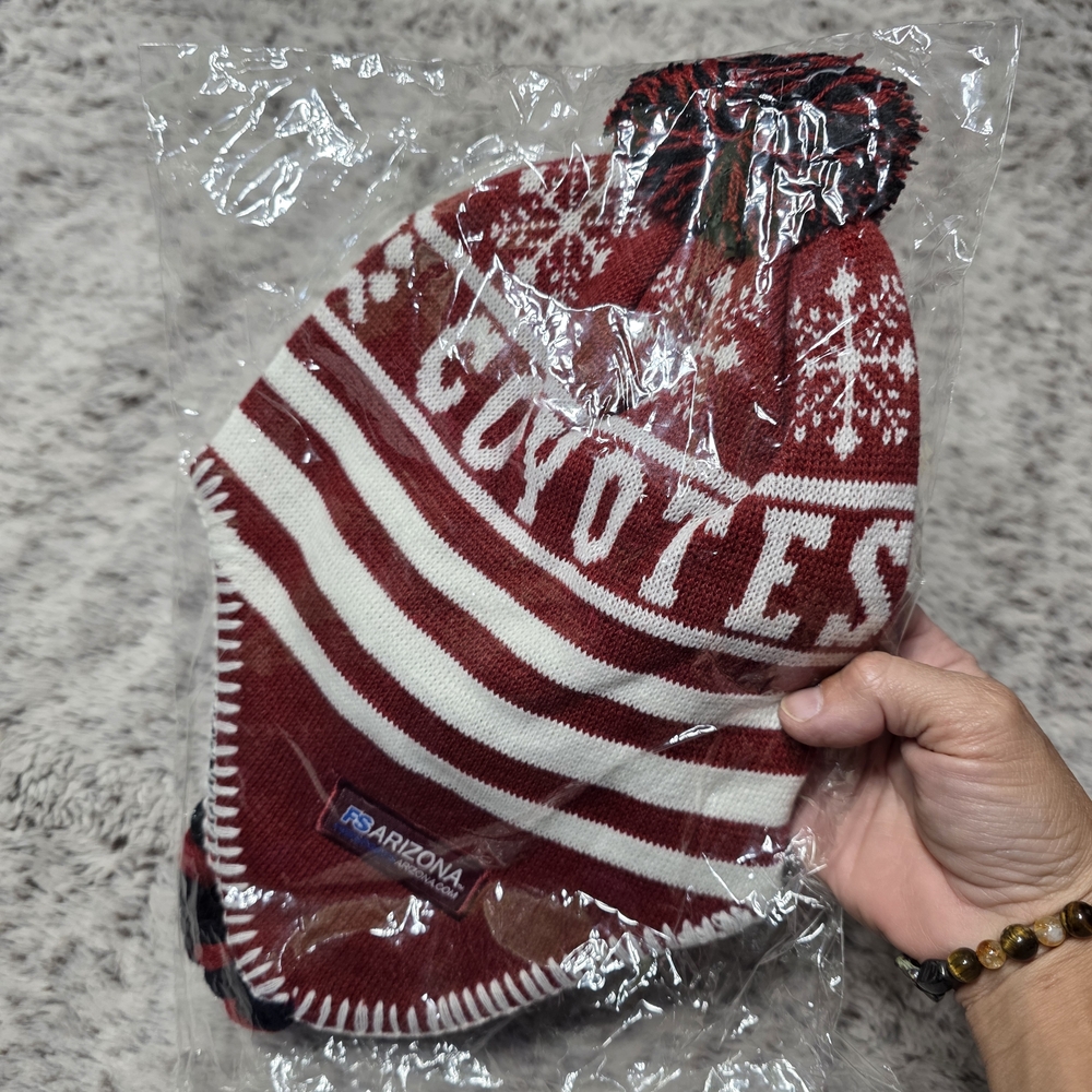 Arizona Coyotes NHL Winter Hat Beanie with Ear Flaps Red and White Fox Sports